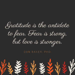Gratitude is the antidote to fear. Fear is strong, but love is stronger by Dan Baker
